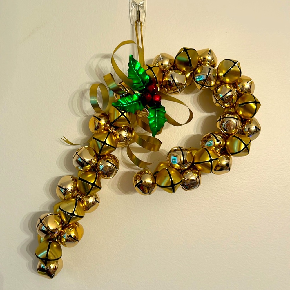 Christmas Jingle Bell Candy Cane Gold Silver Red Green Door Decor 14”L x 7”W